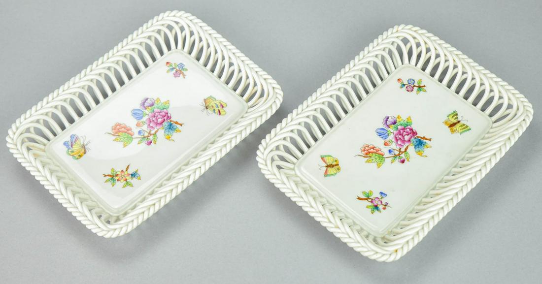Pair Herend Hungary Lattice Open Work Basket Trays (1 of 6)