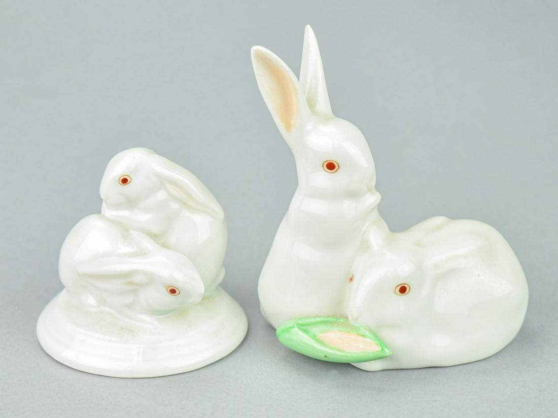 Pair Herend Hungary Double Rabbit Figurines (1 of 5)
