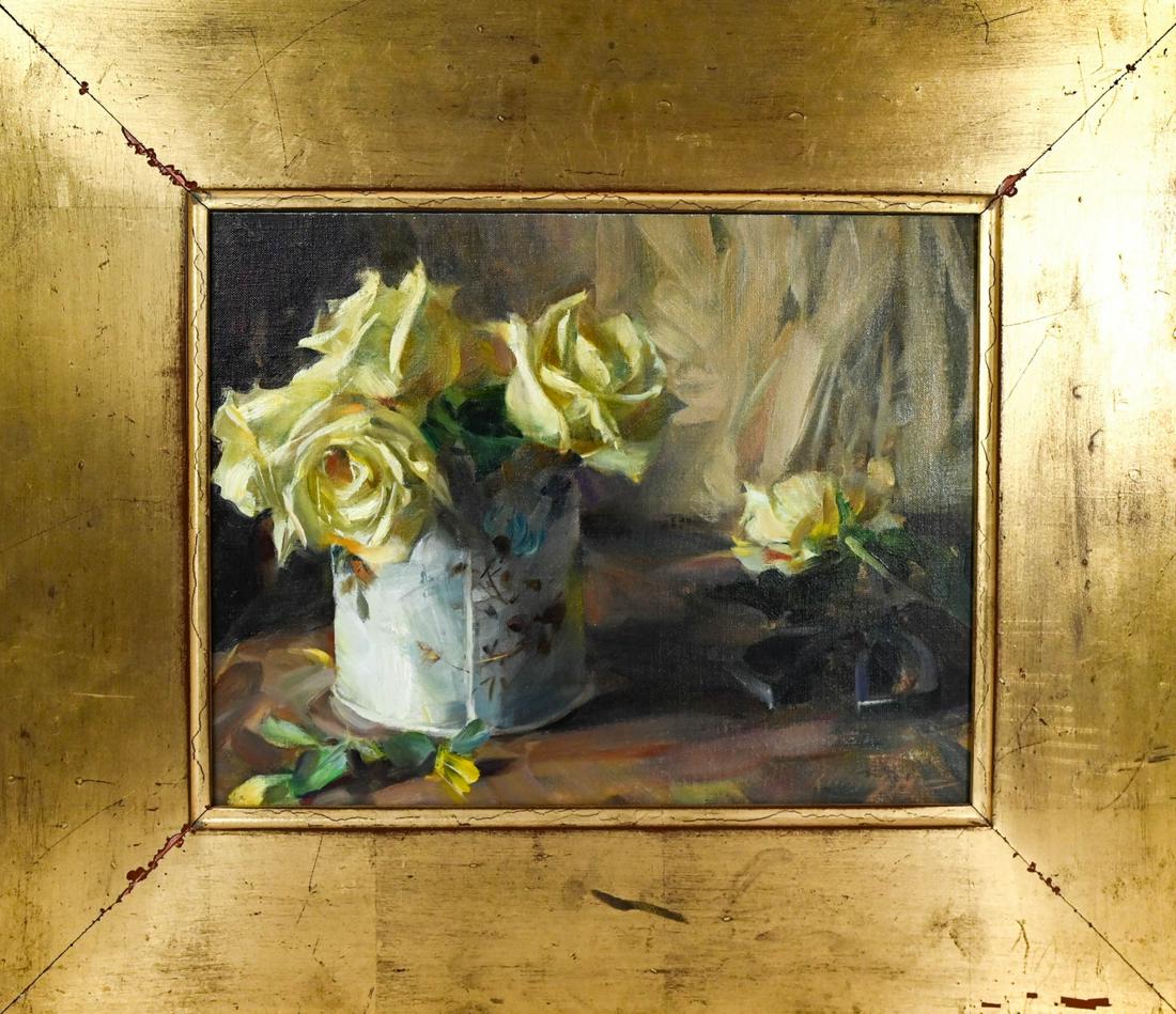Signed Still Life "Yellow Roses" Oil Painting (1 of 8)