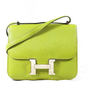 Hermes Epsom Leather Constance Bag 24 Kiwi Green