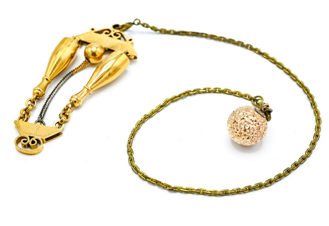 Antique Watch Chain w Gold Filled Fob & Pendant: Antique Watch Chain w Gold Filled Fob & Pendant. Watch chain with dog clip and spring ring, measures 12.5 inches in length.