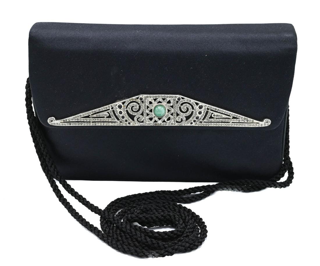 Judith Lieber Black Satin Bag w Stone Accent (1 of 9)