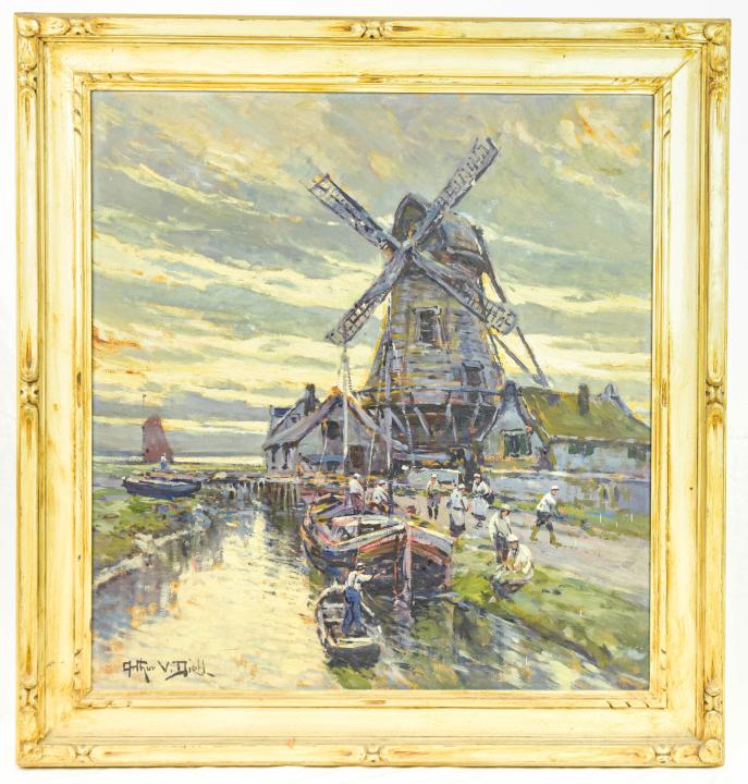 Arthur V. Diehl Oil Painting of Windmill at Dock (1 of 7)