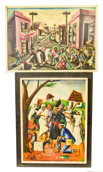 2 Vintage Haitian Folk Art Oil Paintings on Board (1 of 10)