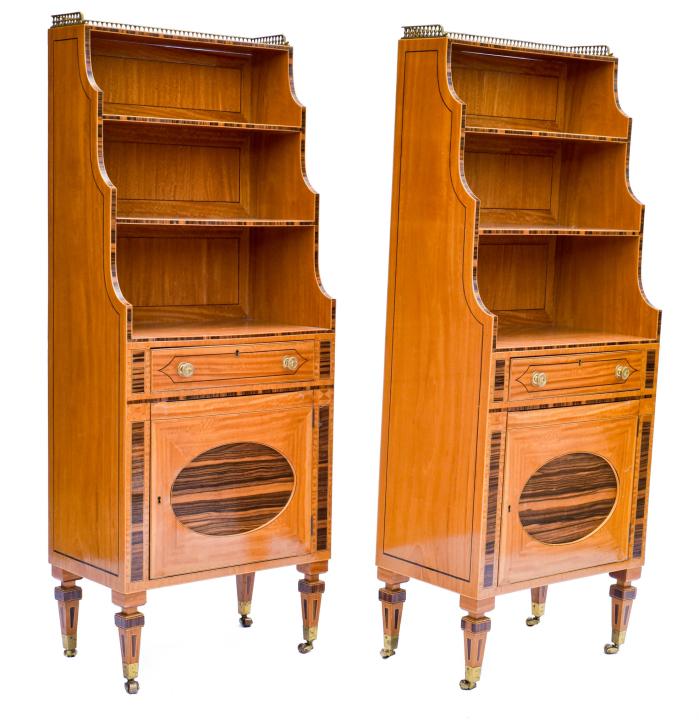 2 George III Inlaid Open Bookcases w Cabinet (1 of 9)