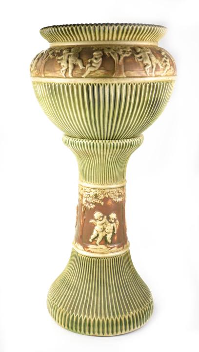 Antique Roseville Donatello Pottery Planter, Stand (1 of 8)