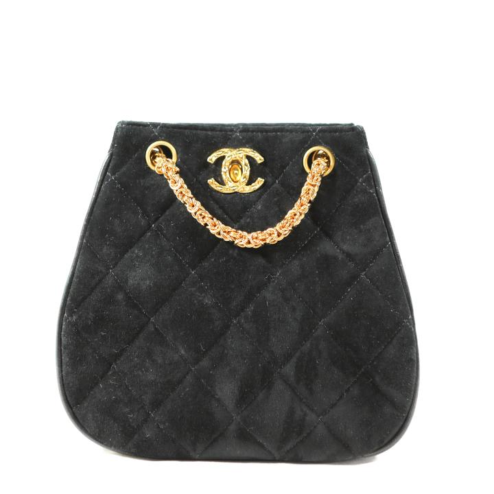 Chanel Black Suede Quilted Gold Hardware Bag (1 of 4)