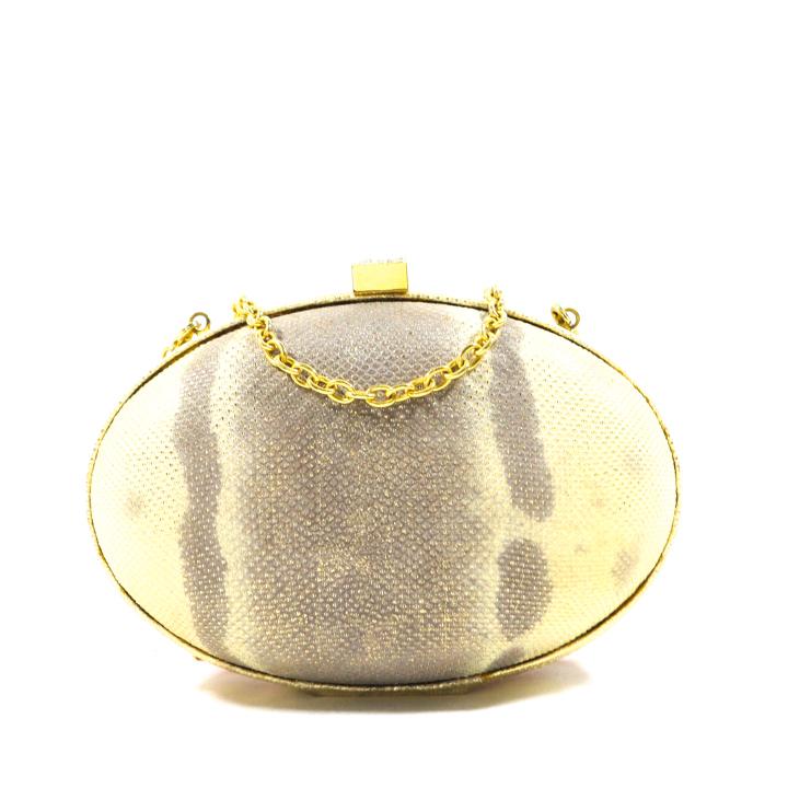 Lambertson Treux Gold Python Snake Oval Clutch Bag (1 of 5)