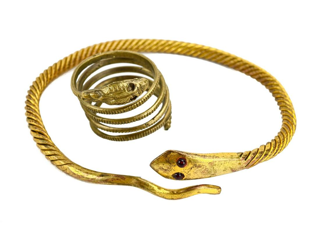 Antique Gilt Snake Bracelet & Coiled Snake Ring (1 of 9)