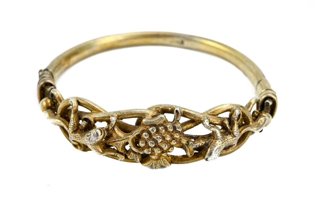 Antique Chinese Silver Hinged Bangle Bracelet (1 of 8)