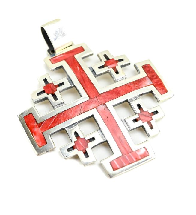 Sterling Silver & Coral Jerusalem Cross Pendant (1 of 6)