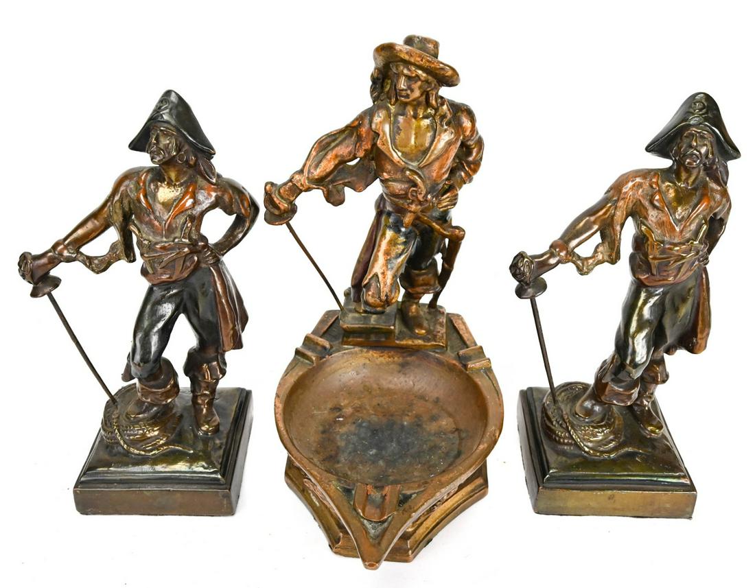 Pompeian Bronze Co. Pirate Book Ends & Ashtray (1 of 10)