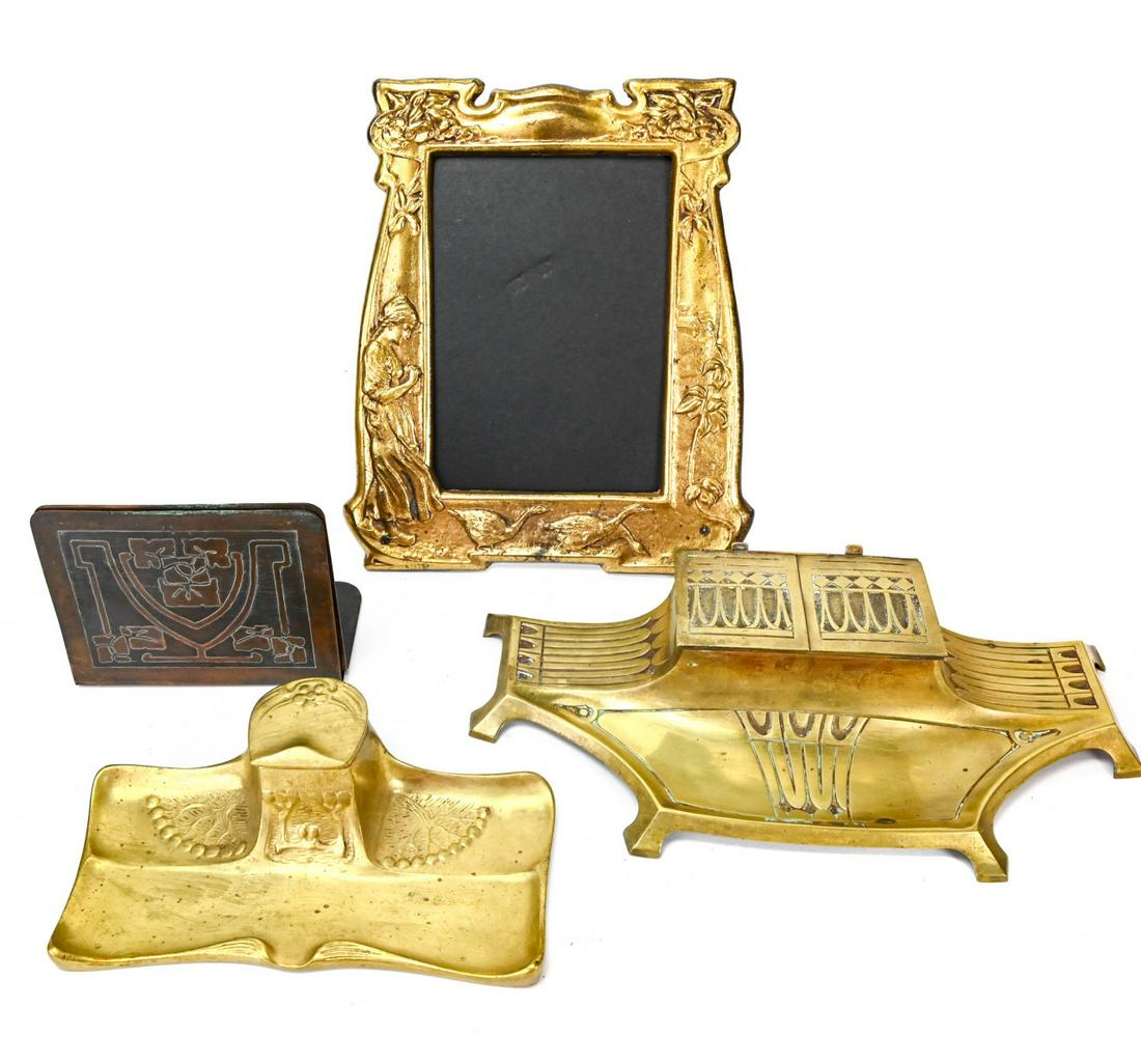 4 Art Nouveau Brass Desk  Accessories (1 of 9)