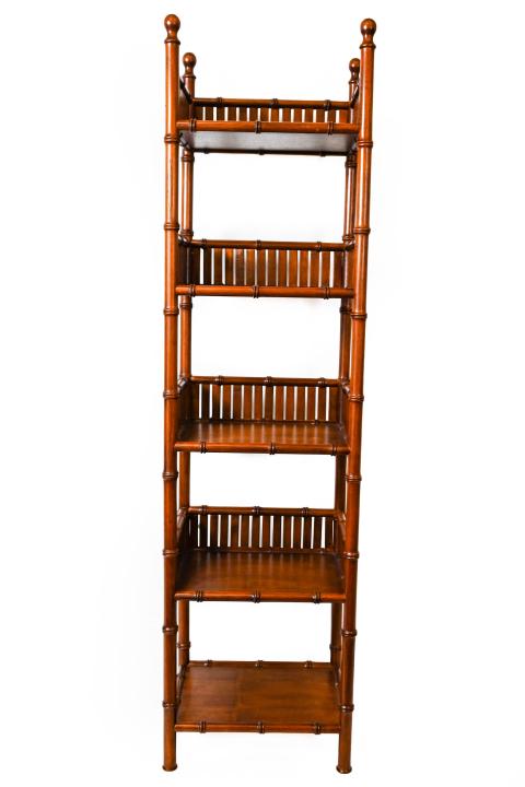 Carved Faux Bamboo Cherry 5 Shelf Etagere (1 of 8)