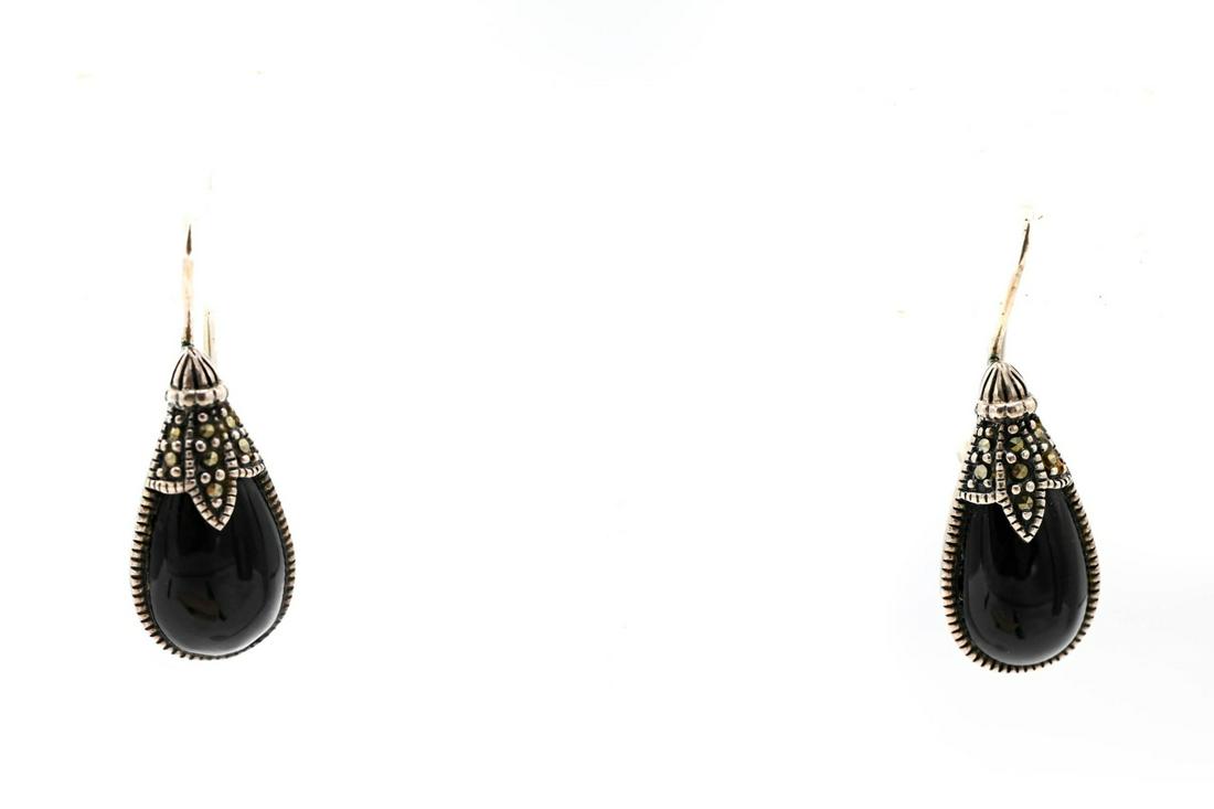 Pair Sterling & Marcasite Art Deco Style Earrings: Pair Sterling & Marcasite Art Deco Style Earrings. Each measures 1.25 inches in length.