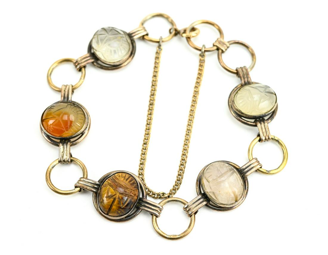 Vintage Egyptian Scarab Bracelet w Natural Stones (1 of 7)