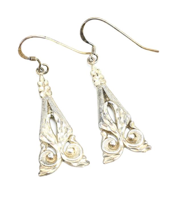 Edwardian Style Sterling Silver Pendant Earrings: Edwardian Style Sterling Silver Pendant Earrings. Each measures just over 1.75 inches in length.