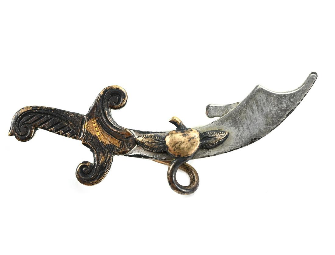 Antique 19th C Silver Saber Sword Brooch w Bail: Antique 19th C Silver Saber Sword Brooch w Bail for Pocket Watch or Charms etc. Measures 1.75 inches in length.