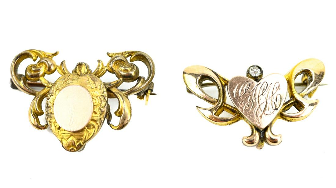 Two Antique Late 19th C Gold Filled Brooch Pins (1 of 6)