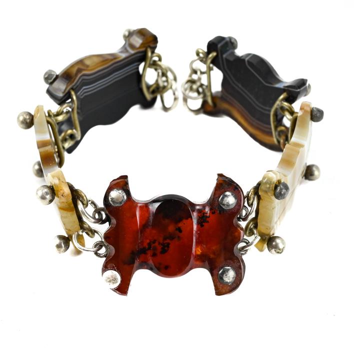 Antique Scottish Carved Agate & Sterling Bracelet (1 of 7)