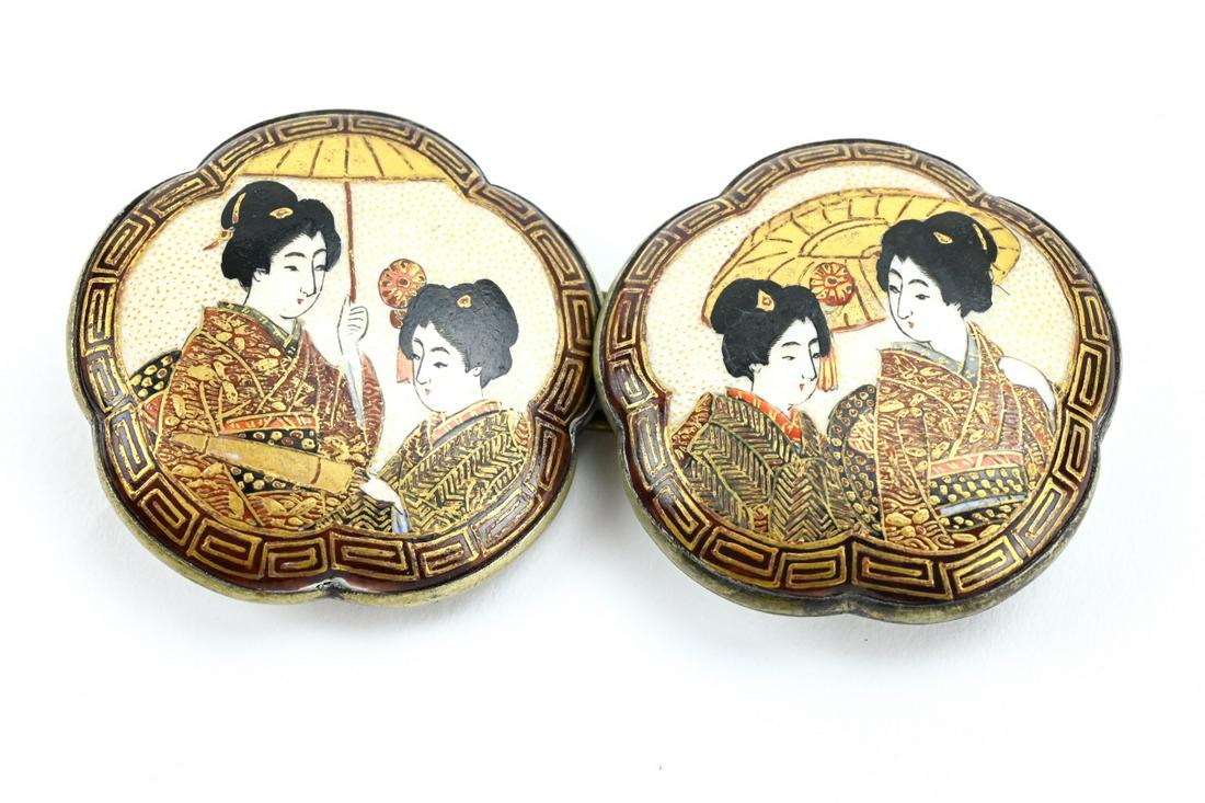 Antique C 1900 Japanese Satsuma Pottery Buckle (1 of 5)
