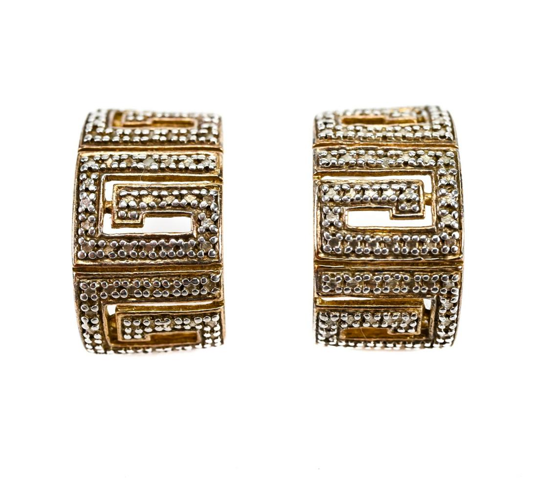 Sterling Greek Key Earrings w Diamond Accents (1 of 7)