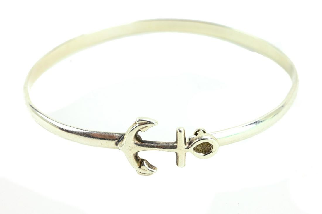 Sterling Silver Ship Anchor Design Clasp Bracelet: Sterling Silver Ship Anchor Design Clasp Bracelet. Measures just over 2.25 inches across the interior opening.