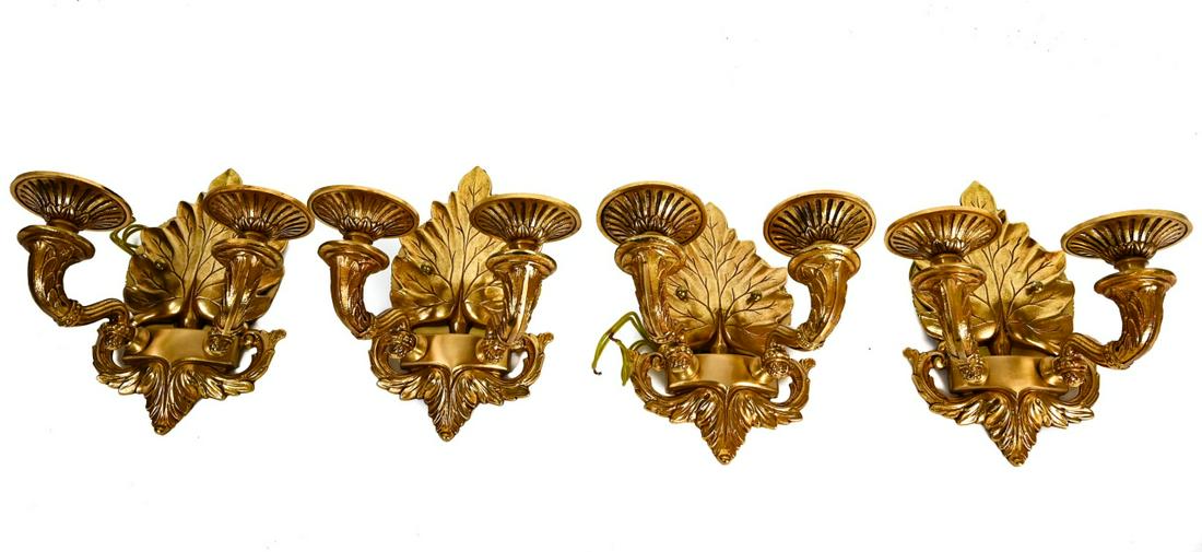 4 Gilt Bronze Tone Grape Leaf Motif Sconces (1 of 7)