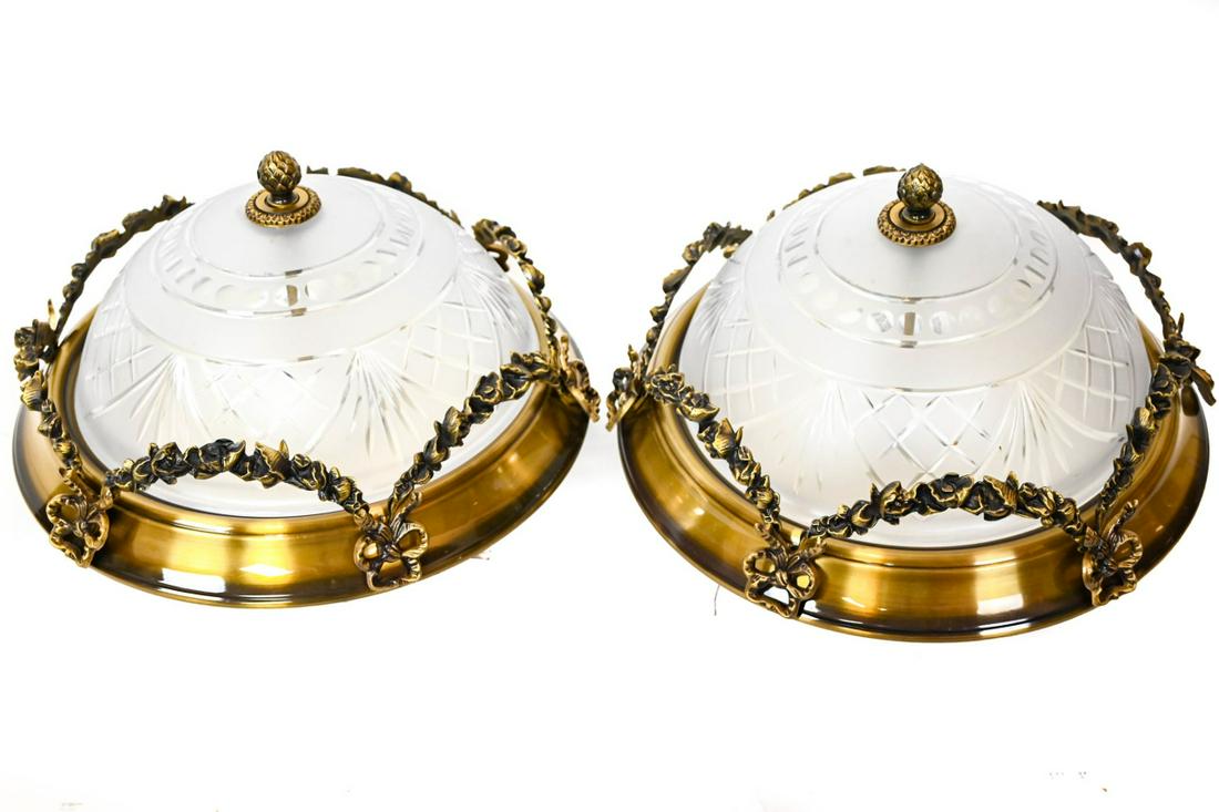 Pair Neo Classical Rubbed Brass Ceiling Lamps (1 of 9)