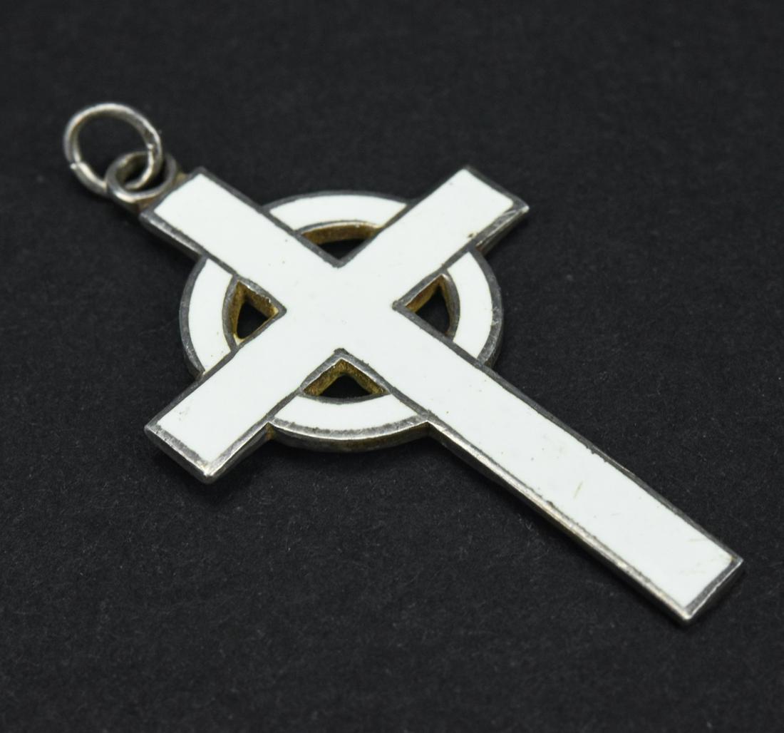 Antique Sterling & White Enamel Cross Pendant (1 of 5)