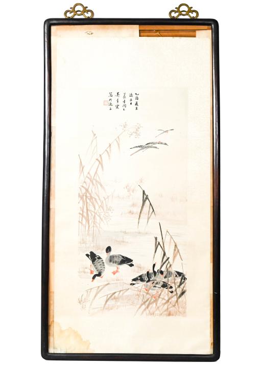 Chinese Landscape w Ducks Watercolor Painting (1 of 6)