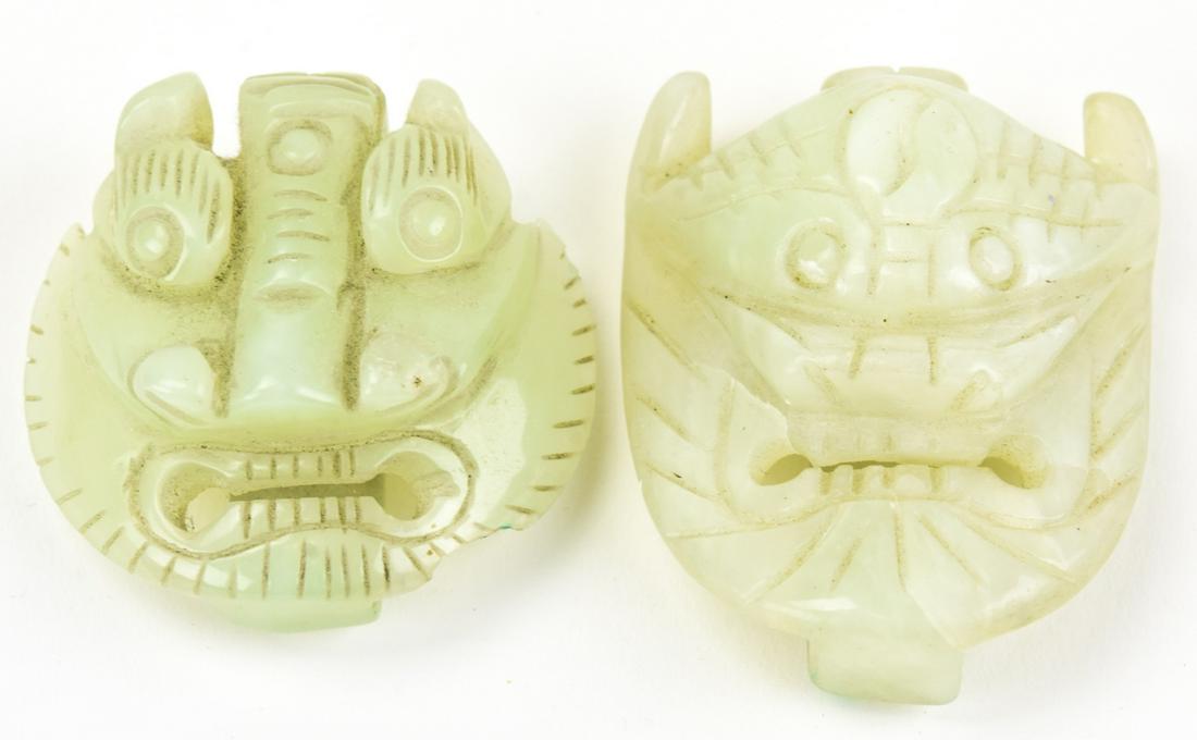 Two Chinese Carved Jade Mask Motif Belt Buckles (1 of 6)