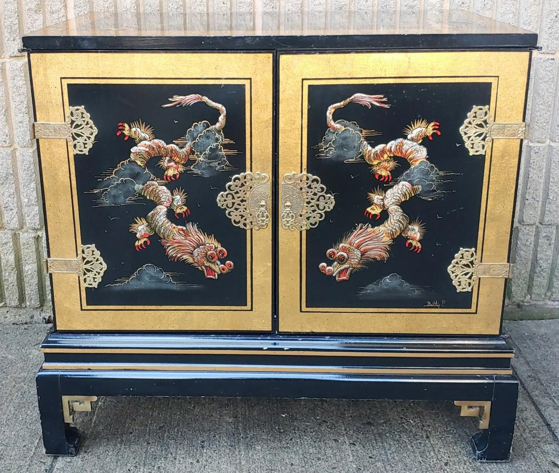 Hand Painted Black Lacquer Chinoisserie Cabinet (1 of 8)
