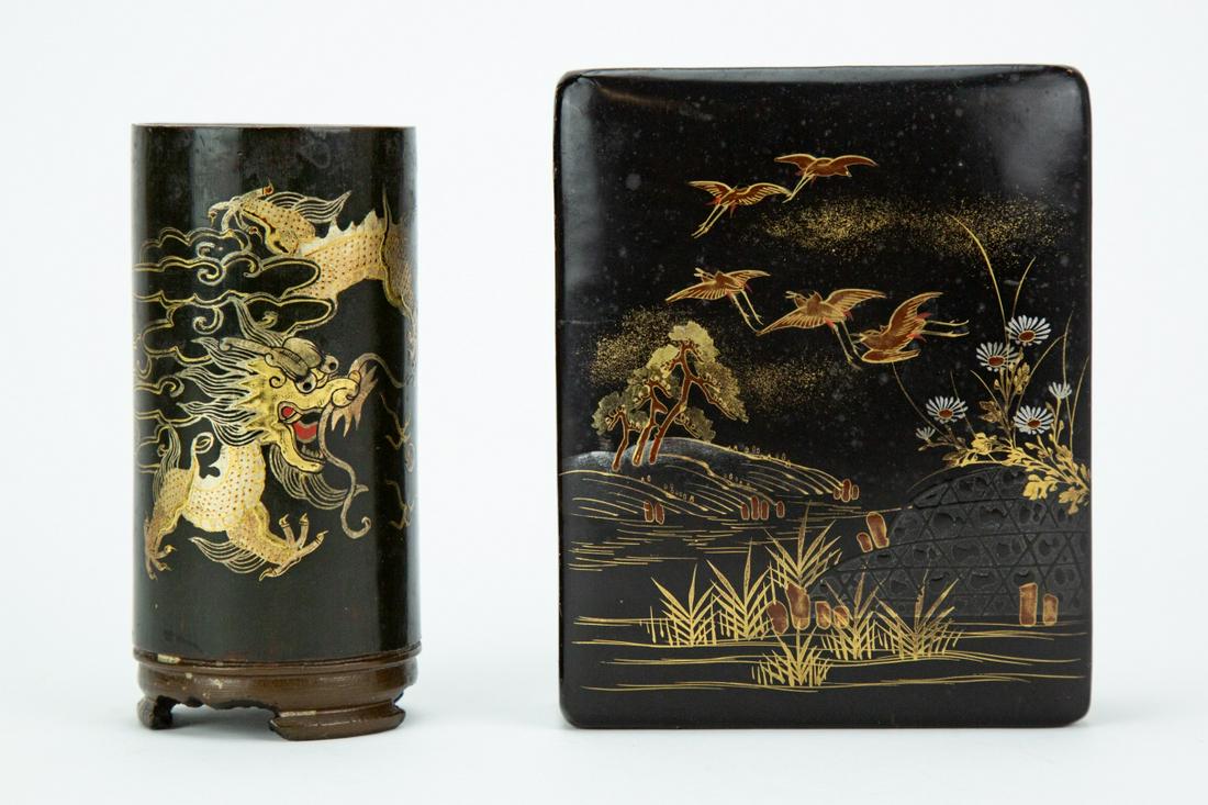 2 Antique Chinese Black Lacquer Table Items (1 of 6)