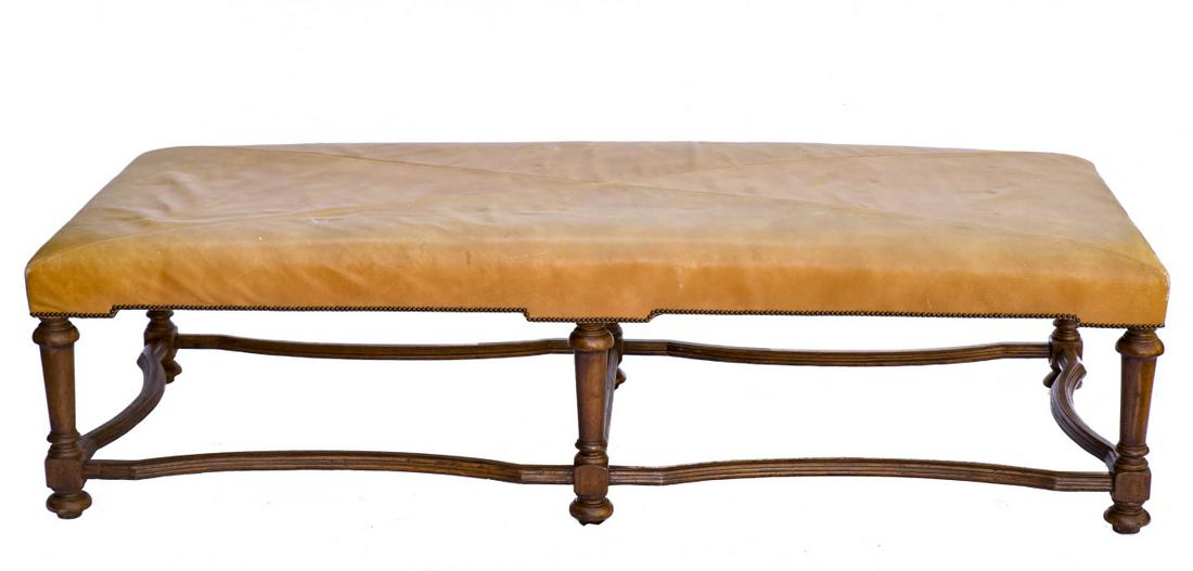 French Provincial Hand Carved Leather Bench (1 of 5)