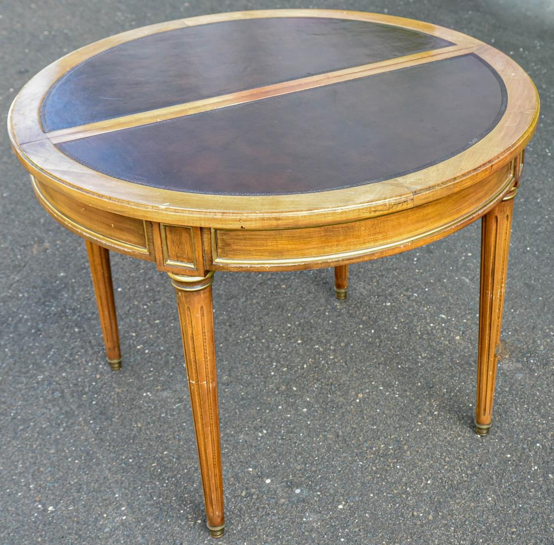 Louis XV Leather Top Game Table w Gilt Trim (1 of 4)