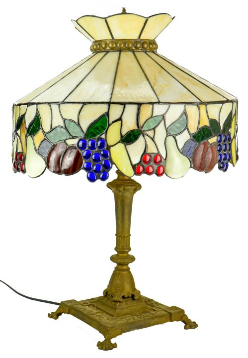 Stained Glass Fruit Motif Shade Bronze Table Lamp (1 of 5)
