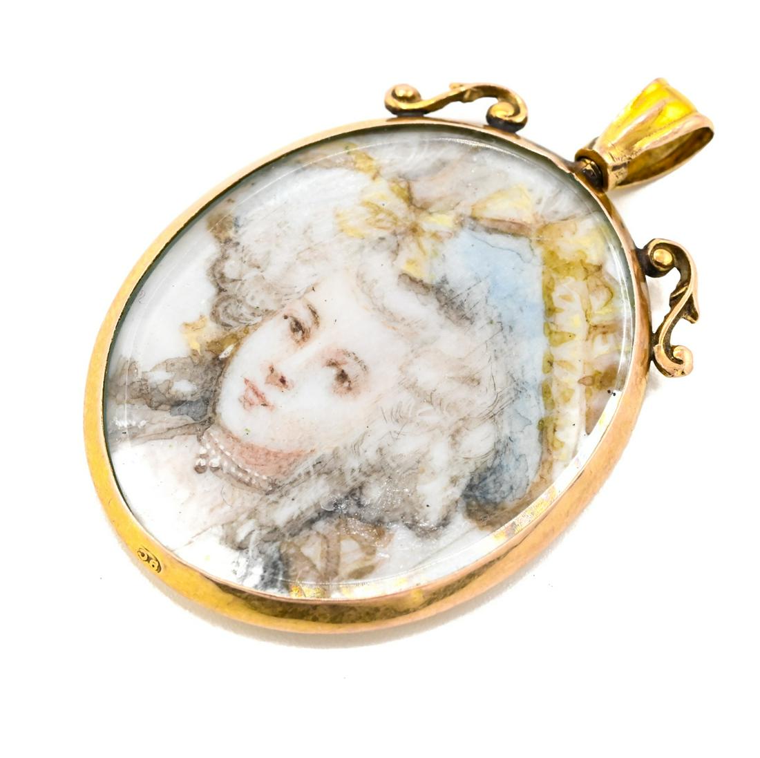 Antique 10kt Gold & Portrait Miniature Pendant (1 of 6)