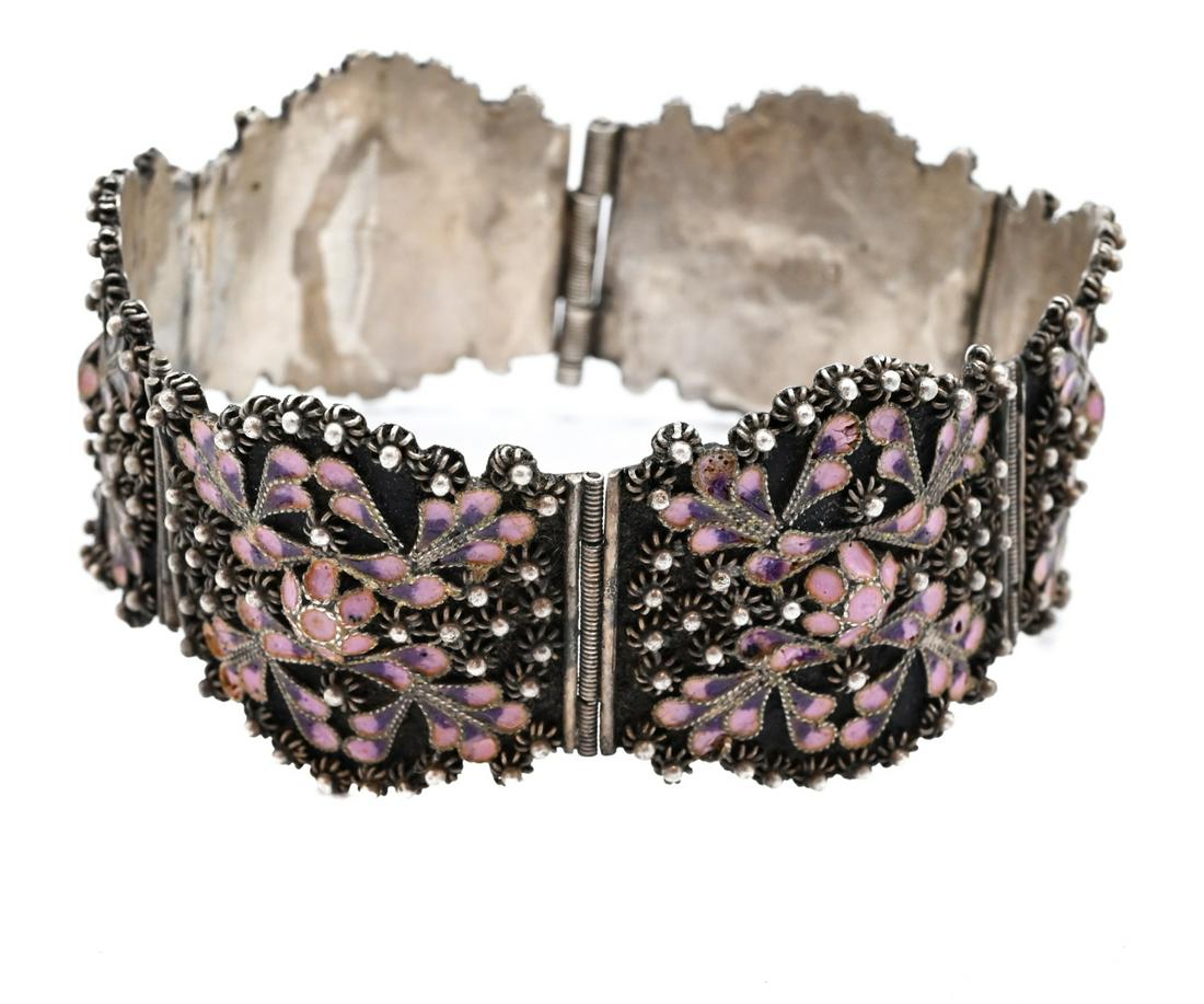 Antique 800 Silver & Enamel Panel Bracelet (1 of 9)