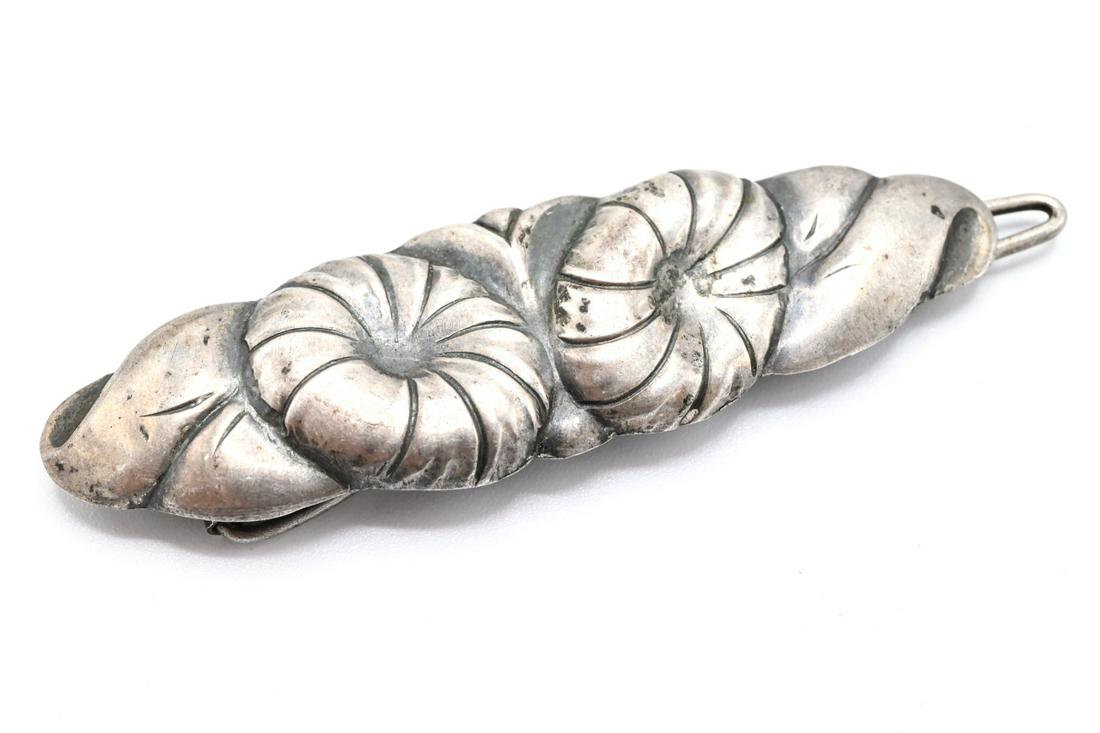 Antique Art Deco Repousse Sterling Hair Clip: Antique Art Deco Repousse Sterling Hair Clip. Measures nearly 2.5 inches in length.