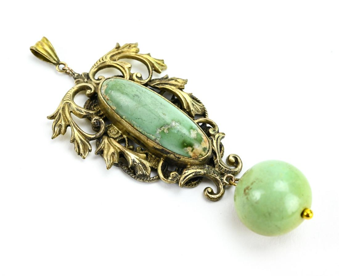 Antique Edwardian Necklace Pendant w Turquoise: Antique Edwardian Necklace Pendant w Turquoise Cabochon & Pendant. Measures just over 2.5 inches in length.