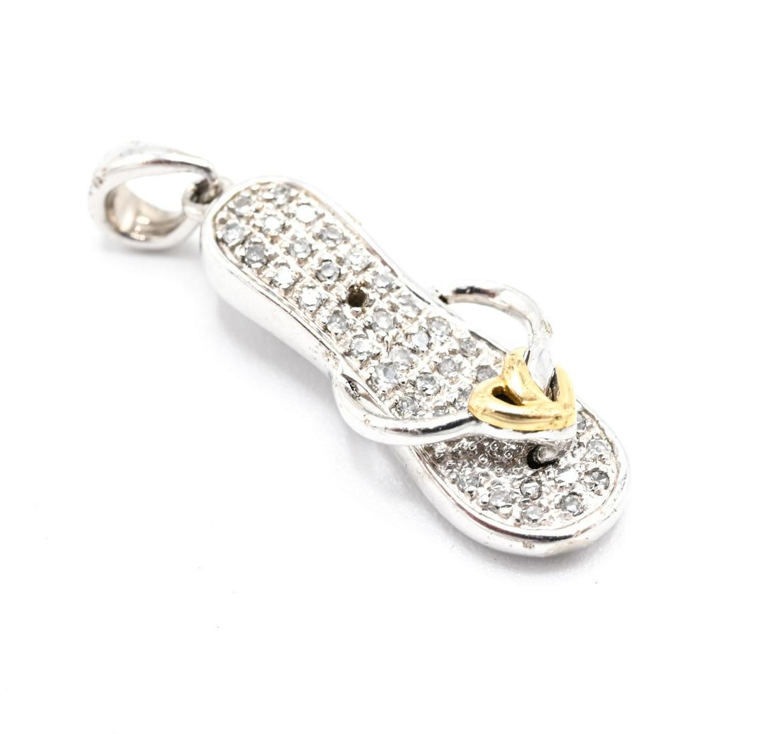 14kt Gold Sterling & Pave Diamond Sandal Pendant: 14kt Gold Sterling & Pave Diamond Sandal Pendant. Measures 1 inch in length. Hallmarked.