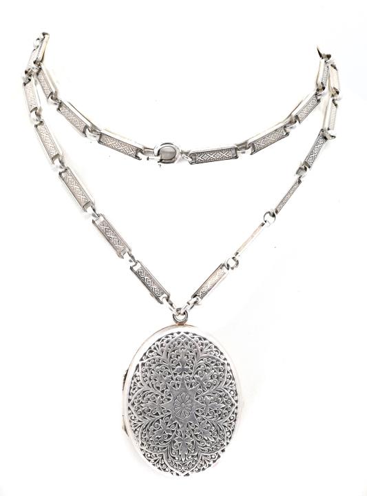 Antique Silver Book Chain Necklace w Locket (1 of 7)