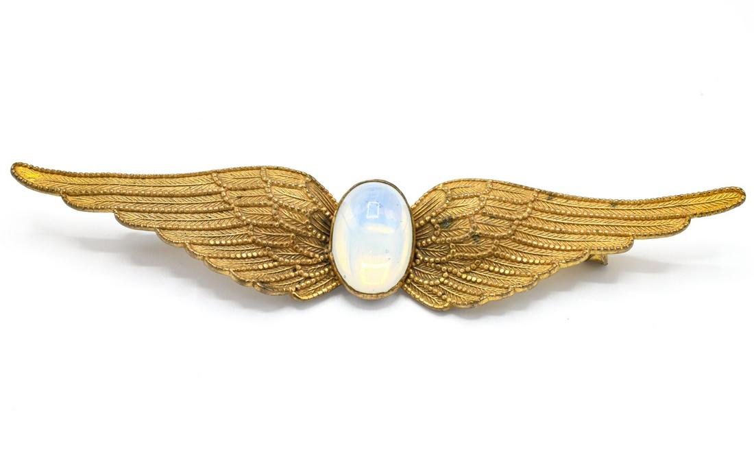 Antique C1900 Angel Wing Moonstone Cabochon Brooch (1 of 7)