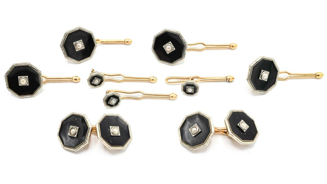 Antique Set of Cuff Links & Buttons w Seed Pearls (1 of 7)
