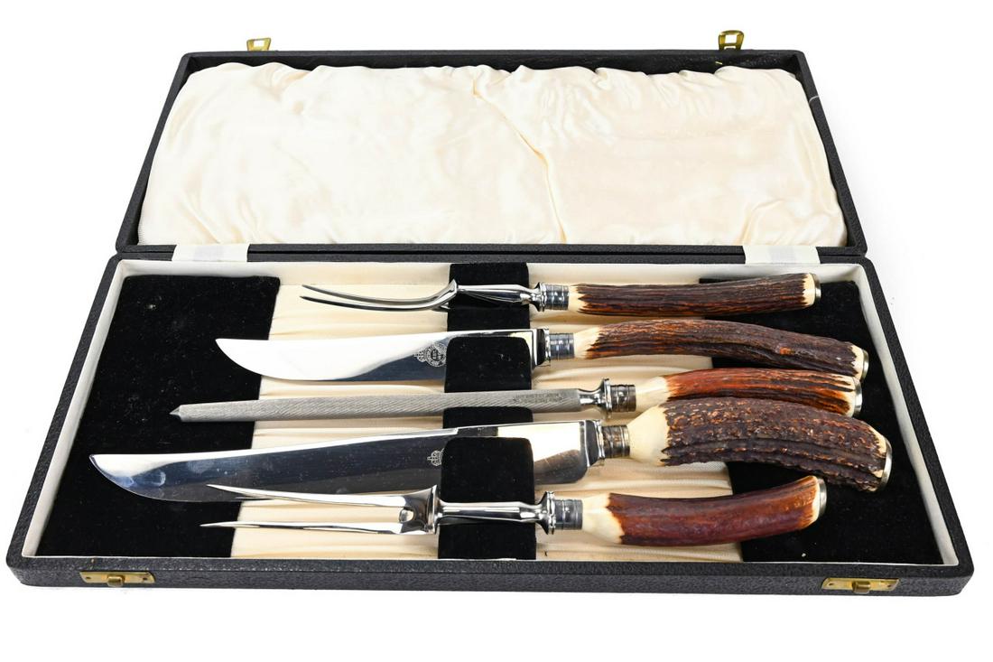 Antique Sheffield  Antler Carving Set Original Box (1 of 6)