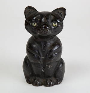 Antique Cast Iron Seated Black Cat Door Stop: Antique Cast Iron Seated Black Cat Door Stop or Paper Weight. 7.5 inches x 4 inches