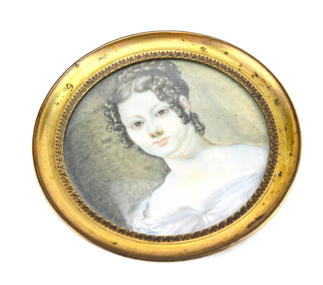 Antique 19th C Portrait Miniature w Ormolu Frame (1 of 6)