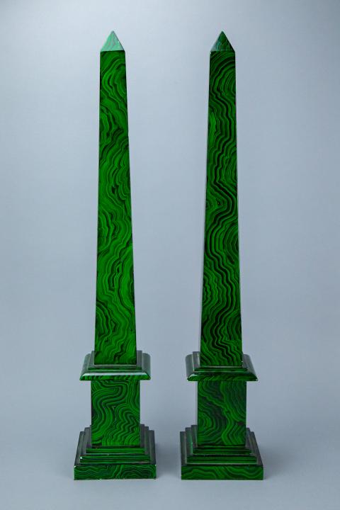 Pair Faux Malachite Hand Painted Table Obelisks (1 of 6)