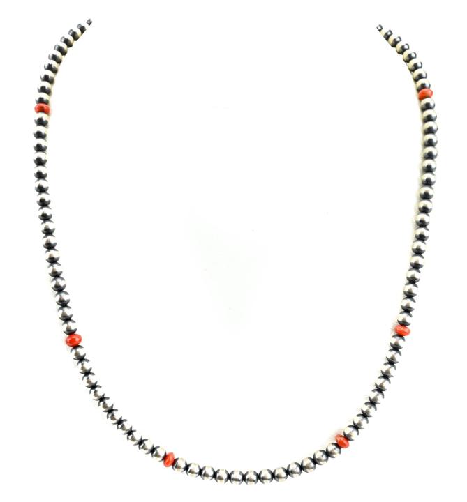 Native American Sterling & Coral Bead Necklace (1 of 6)